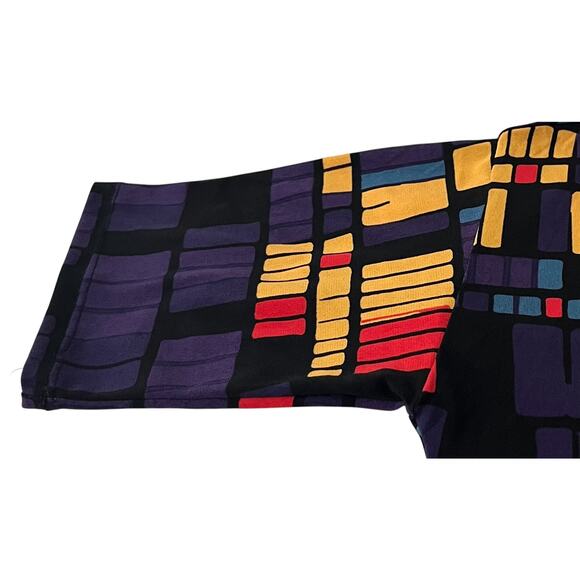 LULAROE SHORT SLV HI-LOW PULL-OVER RND NECK BLOUSE, WOMENS, M-YELL BLUE ORG PURP - Picture 8 of 11